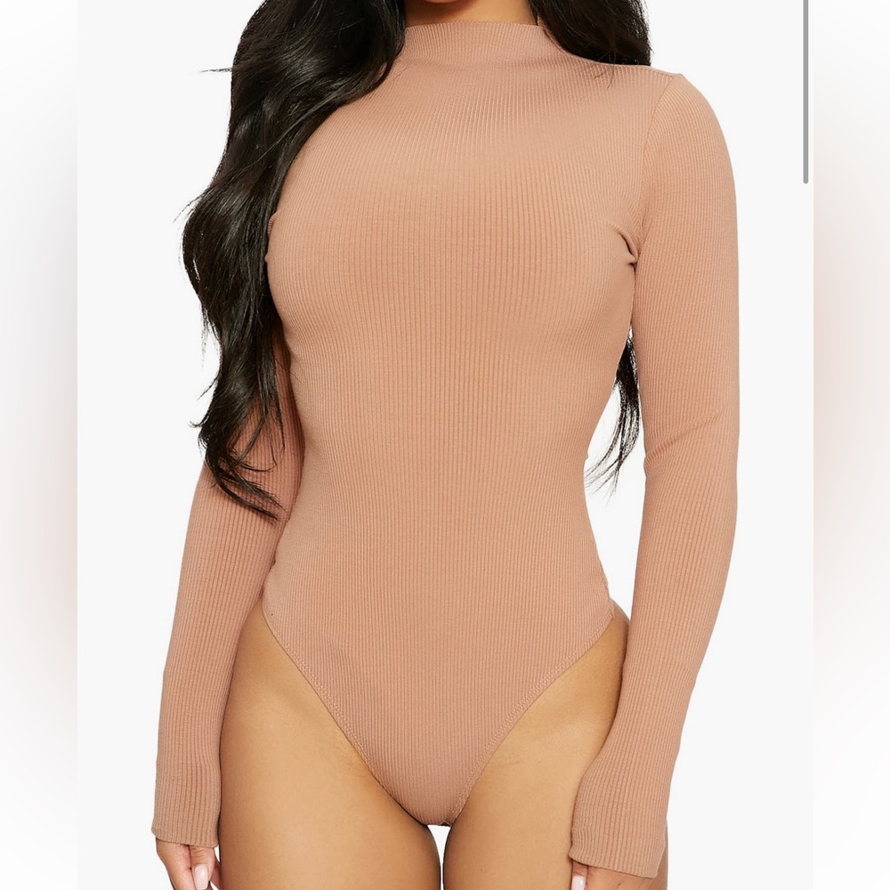 Naked Wardrobe Tan Long Sleeve Bodysuit
